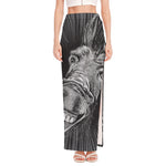 Black And White Crazy Donkey Print High Slit Maxi Skirt