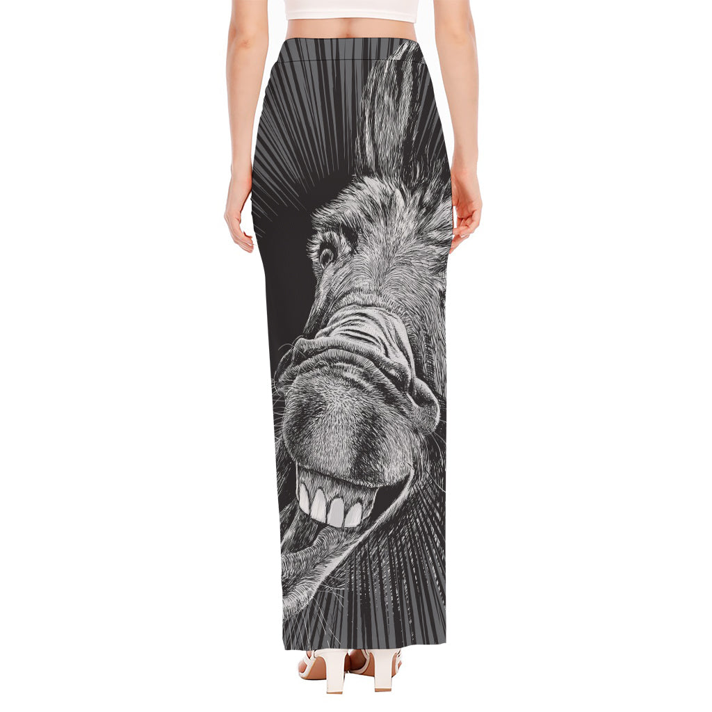 Black And White Crazy Donkey Print High Slit Maxi Skirt