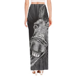 Black And White Crazy Donkey Print High Slit Maxi Skirt