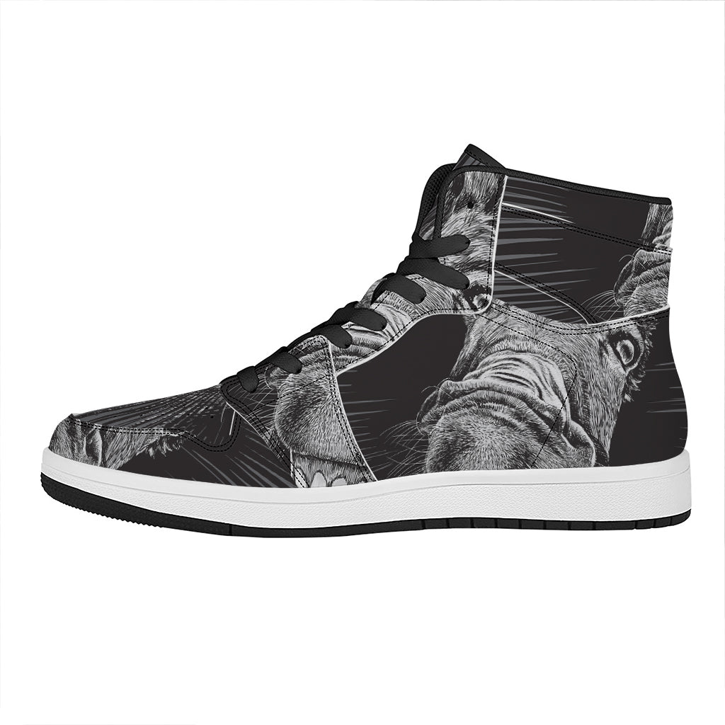 Black And White Crazy Donkey Print High Top Leather Sneakers