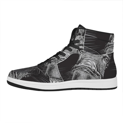 Black And White Crazy Donkey Print High Top Leather Sneakers