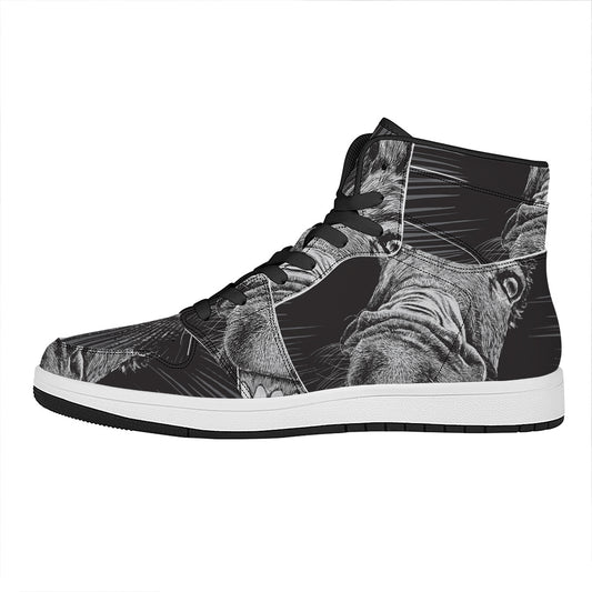 Black And White Crazy Donkey Print High Top Leather Sneakers