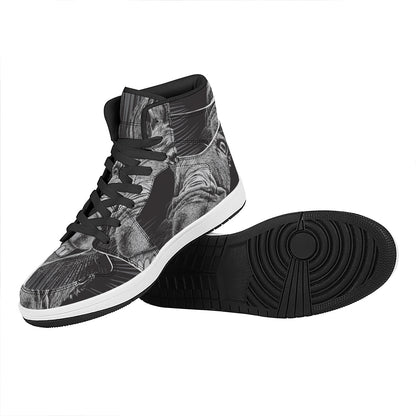 Black And White Crazy Donkey Print High Top Leather Sneakers