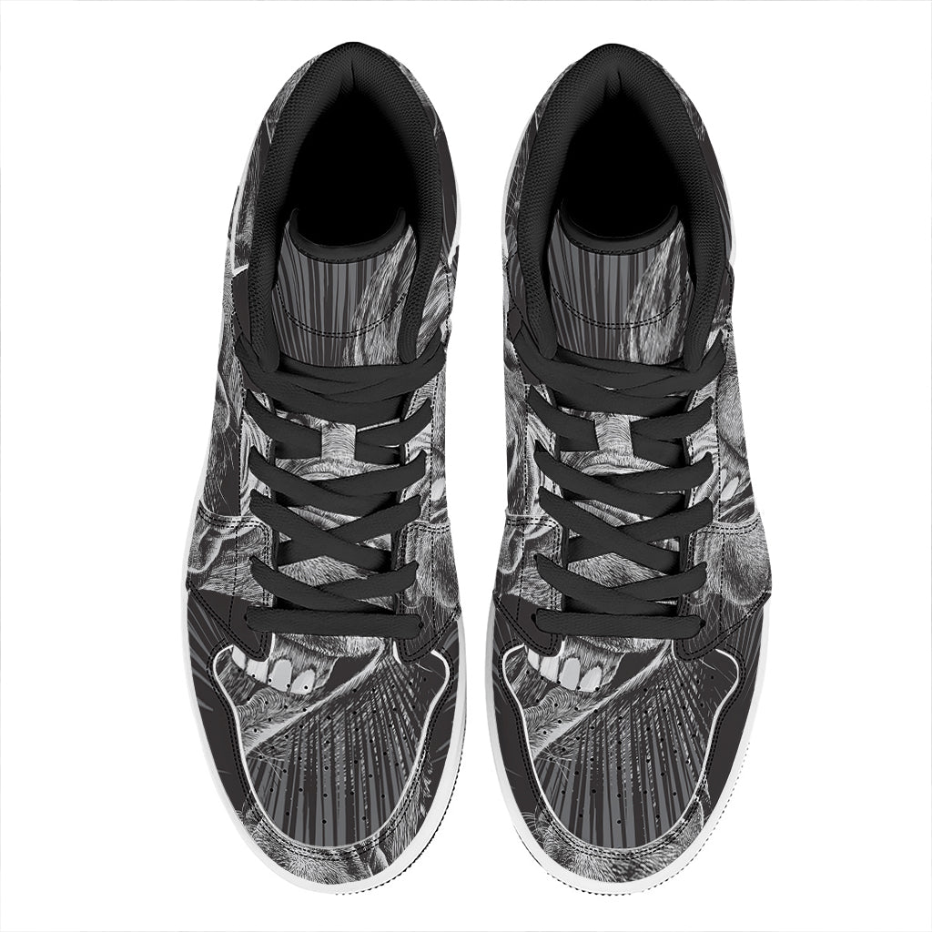 Black And White Crazy Donkey Print High Top Leather Sneakers