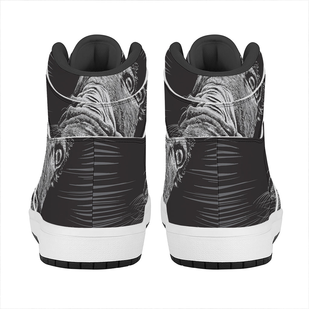 Black And White Crazy Donkey Print High Top Leather Sneakers