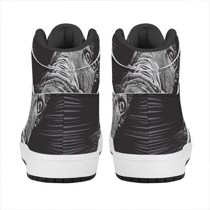 Black And White Crazy Donkey Print High Top Leather Sneakers