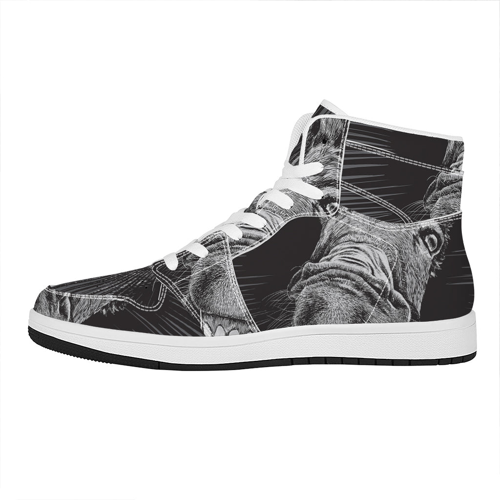 Black And White Crazy Donkey Print High Top Leather Sneakers