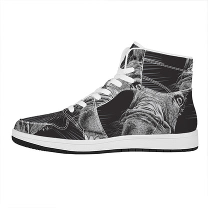 Black And White Crazy Donkey Print High Top Leather Sneakers