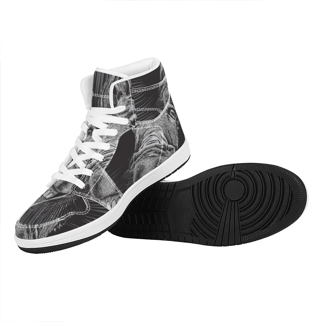 Black And White Crazy Donkey Print High Top Leather Sneakers