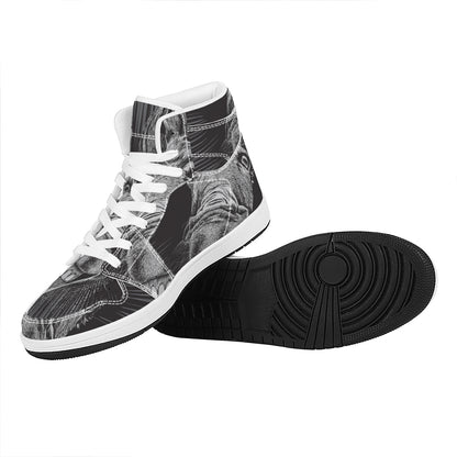 Black And White Crazy Donkey Print High Top Leather Sneakers