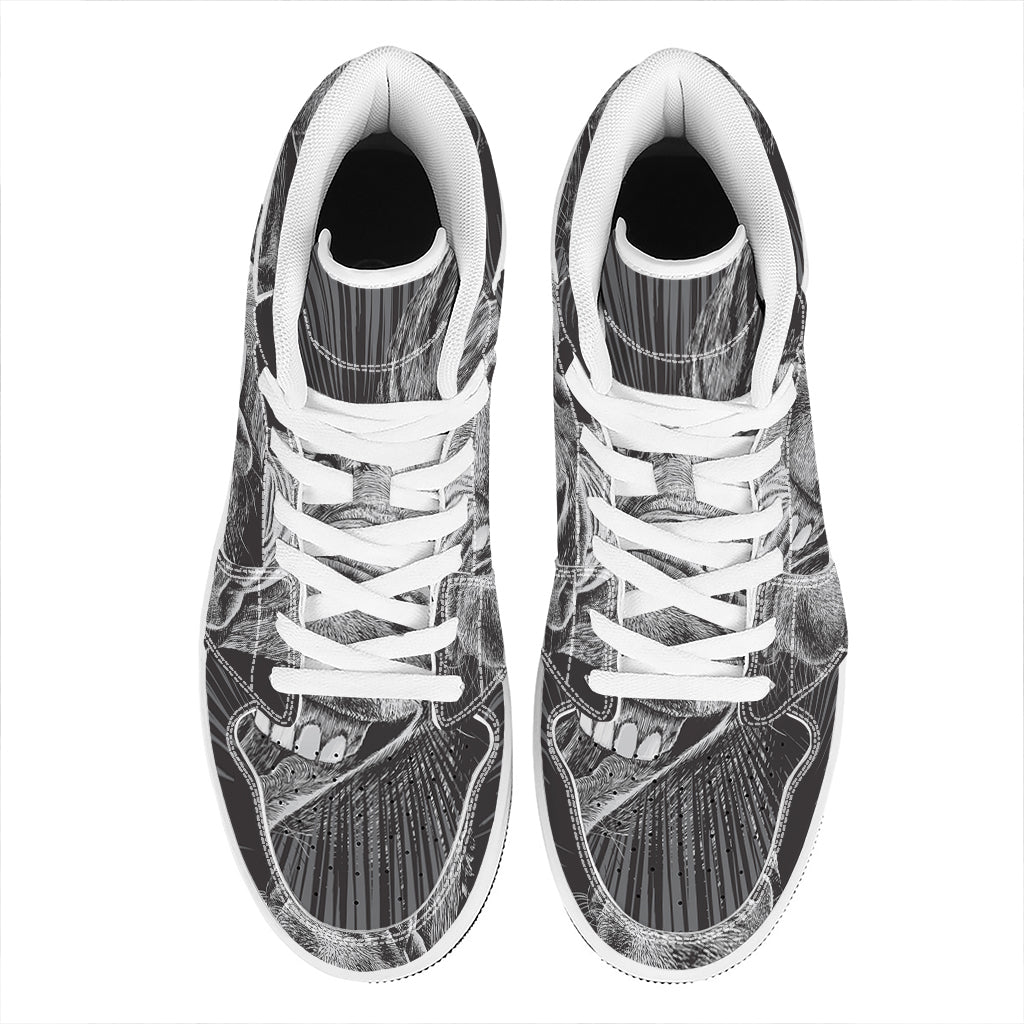 Black And White Crazy Donkey Print High Top Leather Sneakers