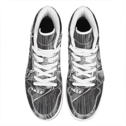 Black And White Crazy Donkey Print High Top Leather Sneakers