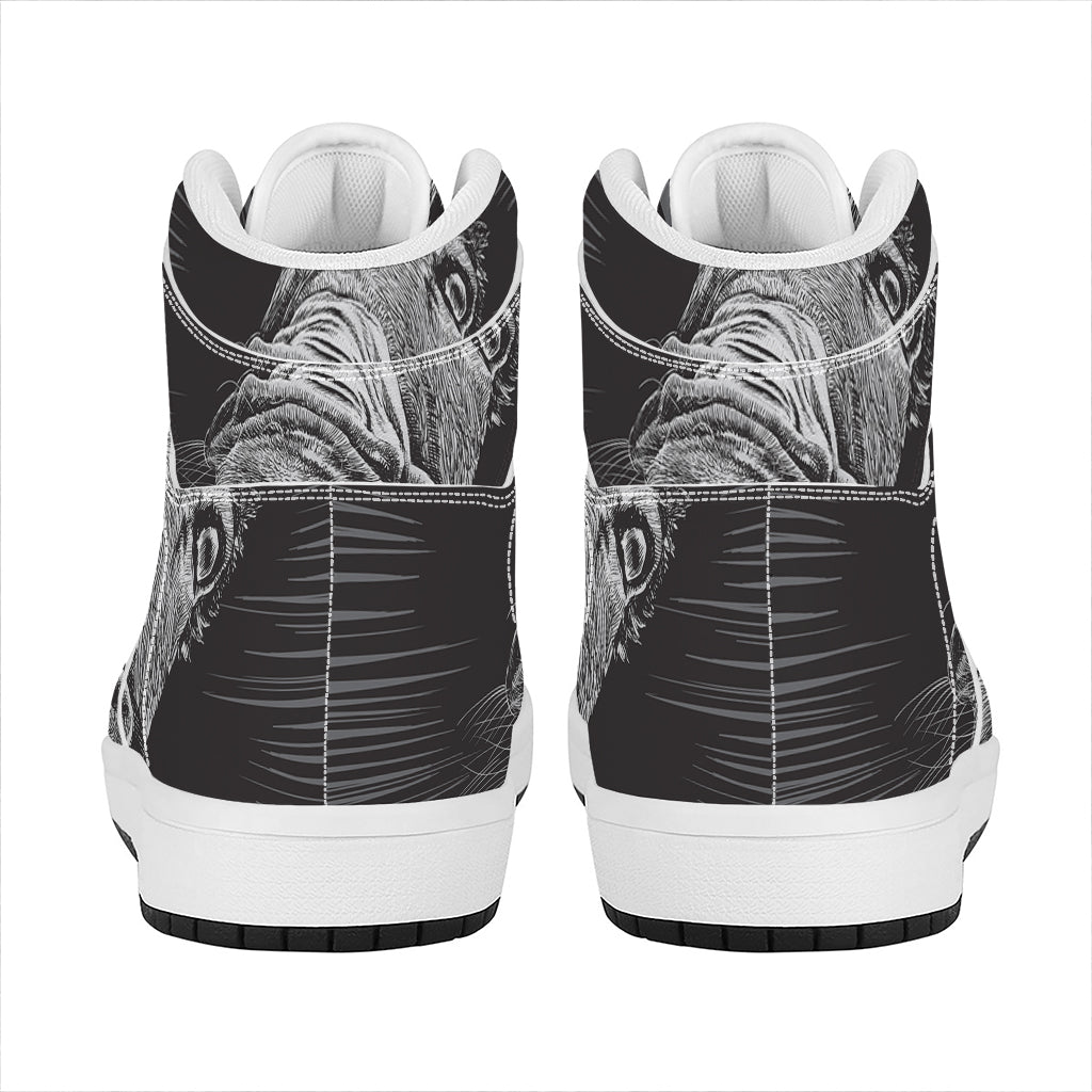 Black And White Crazy Donkey Print High Top Leather Sneakers