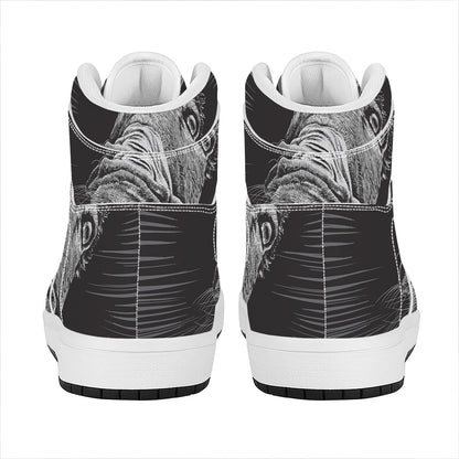 Black And White Crazy Donkey Print High Top Leather Sneakers