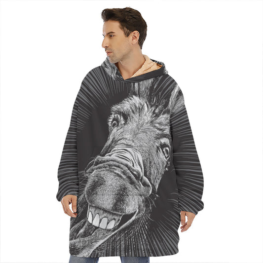 Black And White Crazy Donkey Print Hoodie Blanket