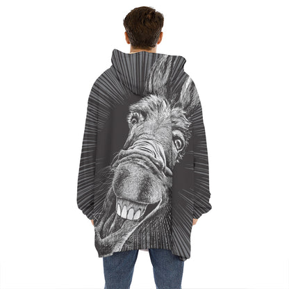 Black And White Crazy Donkey Print Hoodie Blanket