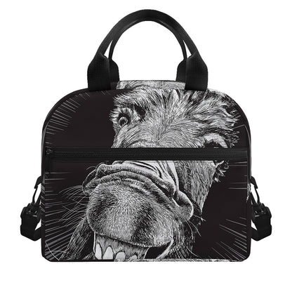 Black And White Crazy Donkey Print Insulated Lunch Bag