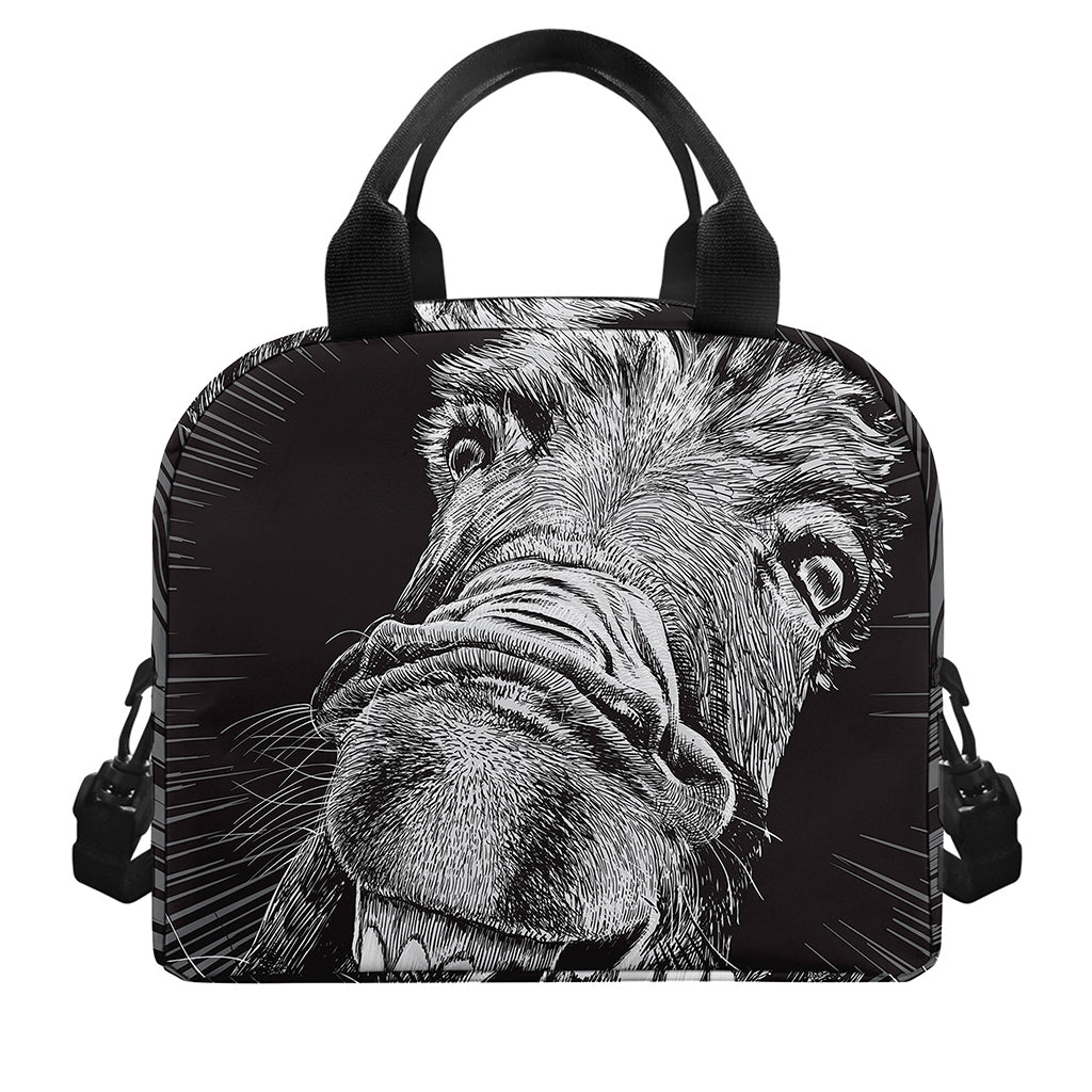 Black And White Crazy Donkey Print Insulated Lunch Bag