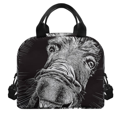 Black And White Crazy Donkey Print Insulated Lunch Bag