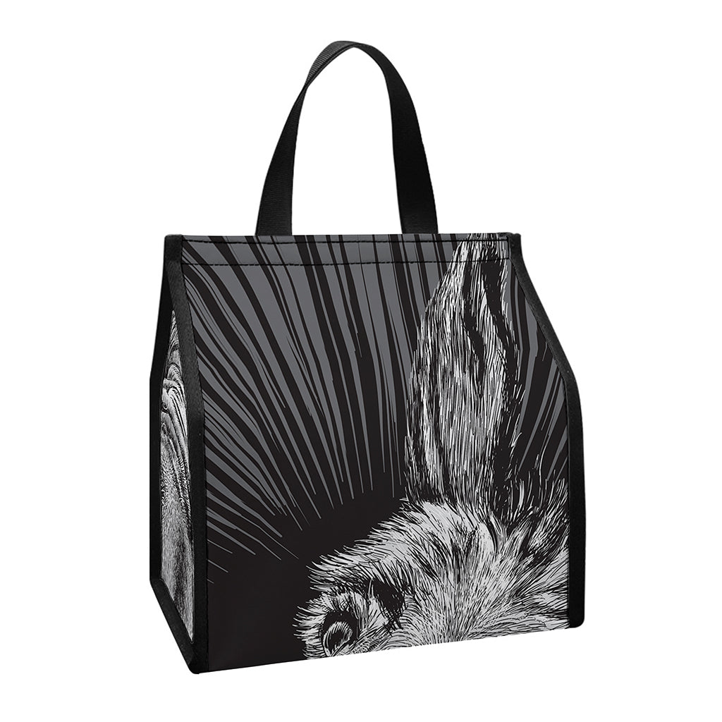 Black And White Crazy Donkey Print Insulated Lunch Tote