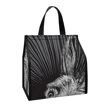 Black And White Crazy Donkey Print Insulated Lunch Tote
