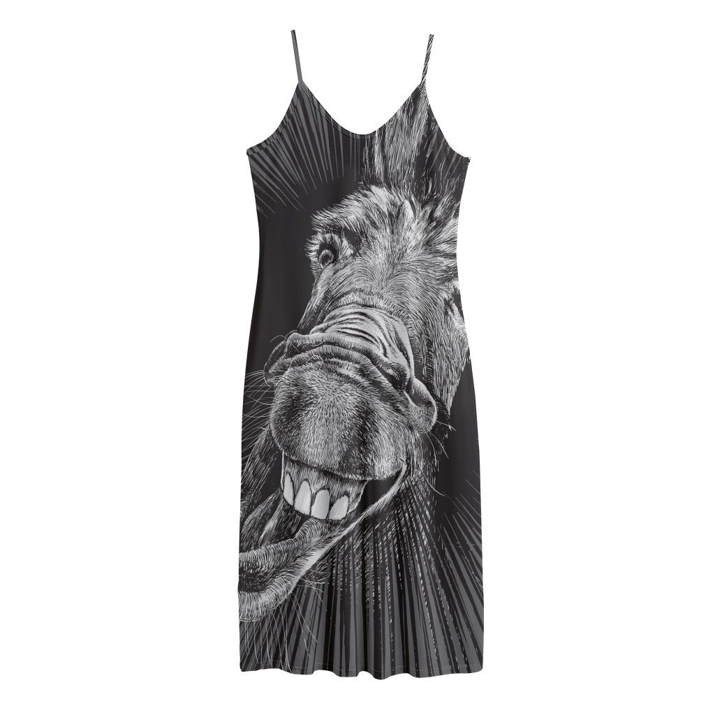 Black And White Crazy Donkey Print Jersey Midi Cami Dress