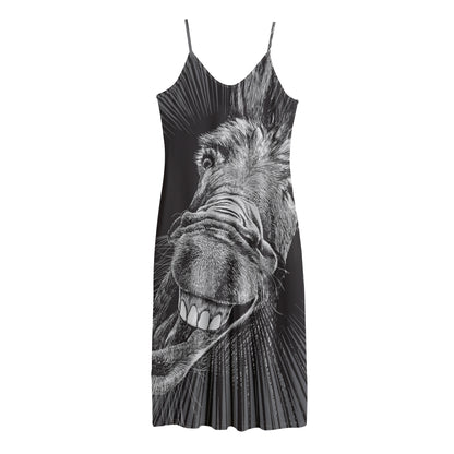 Black And White Crazy Donkey Print Jersey Midi Cami Dress
