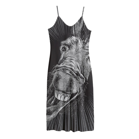 Black And White Crazy Donkey Print Jersey Midi Cami Dress