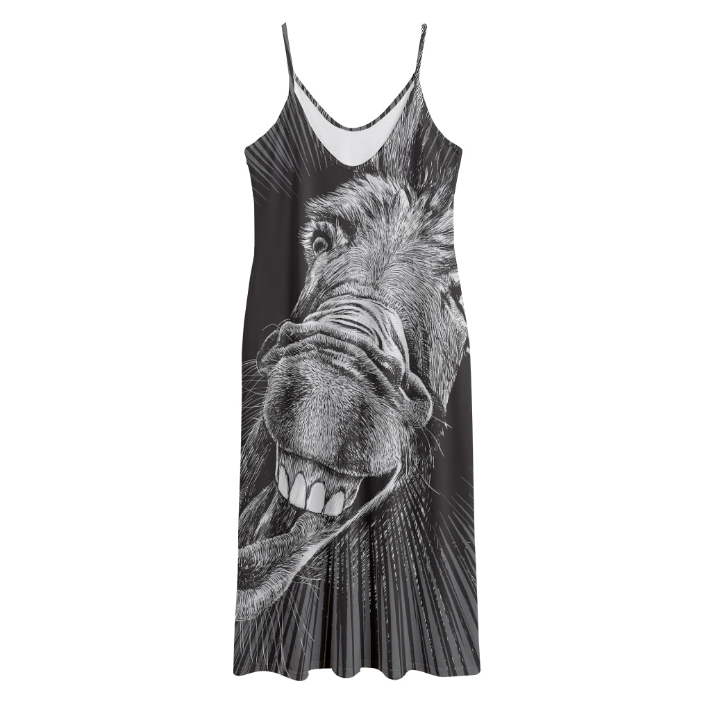 Black And White Crazy Donkey Print Jersey Midi Cami Dress