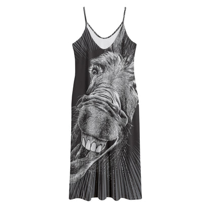 Black And White Crazy Donkey Print Jersey Midi Cami Dress