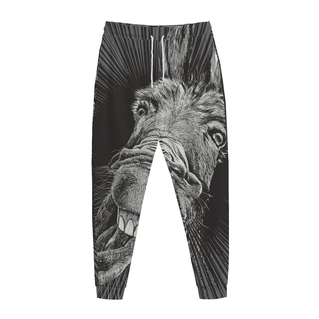 Black And White Crazy Donkey Print Jogger Pants