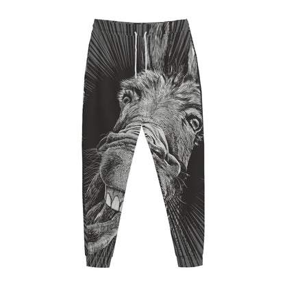 Black And White Crazy Donkey Print Jogger Pants