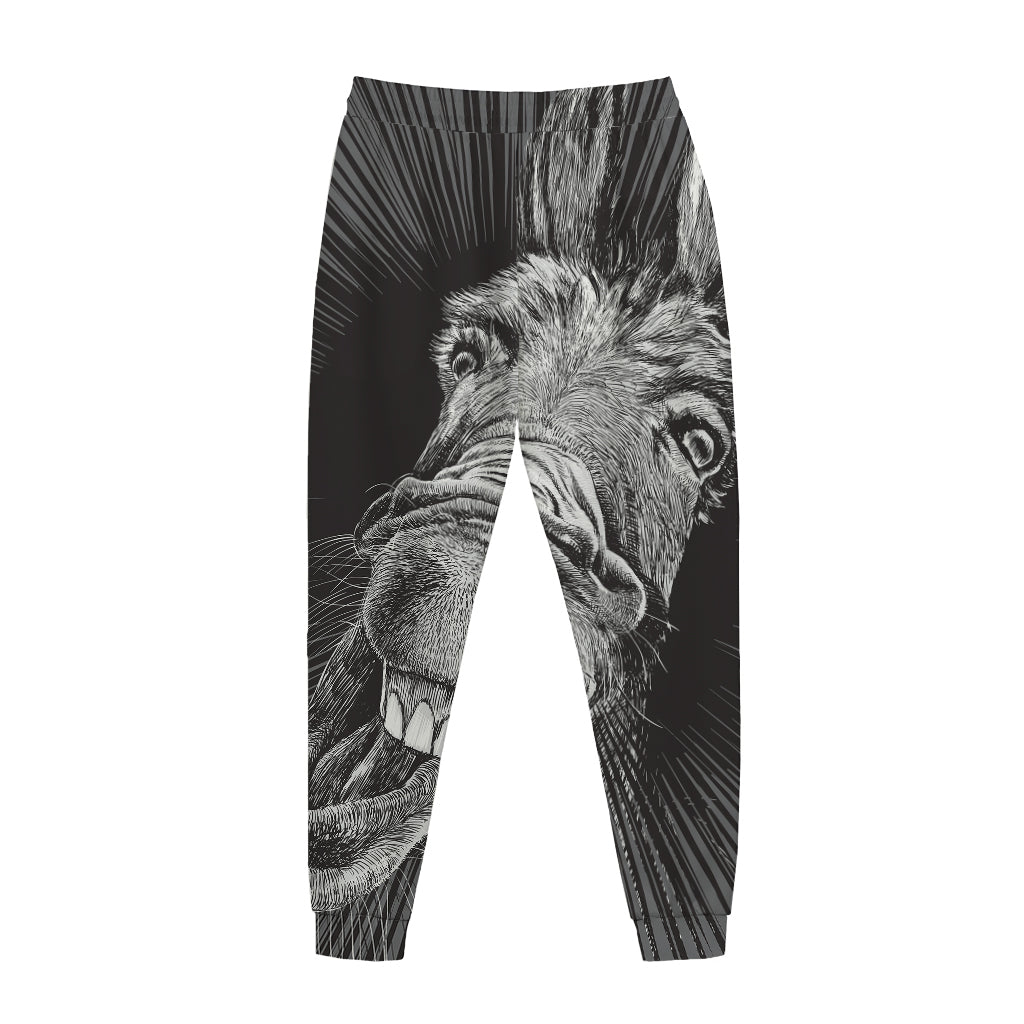 Black And White Crazy Donkey Print Jogger Pants