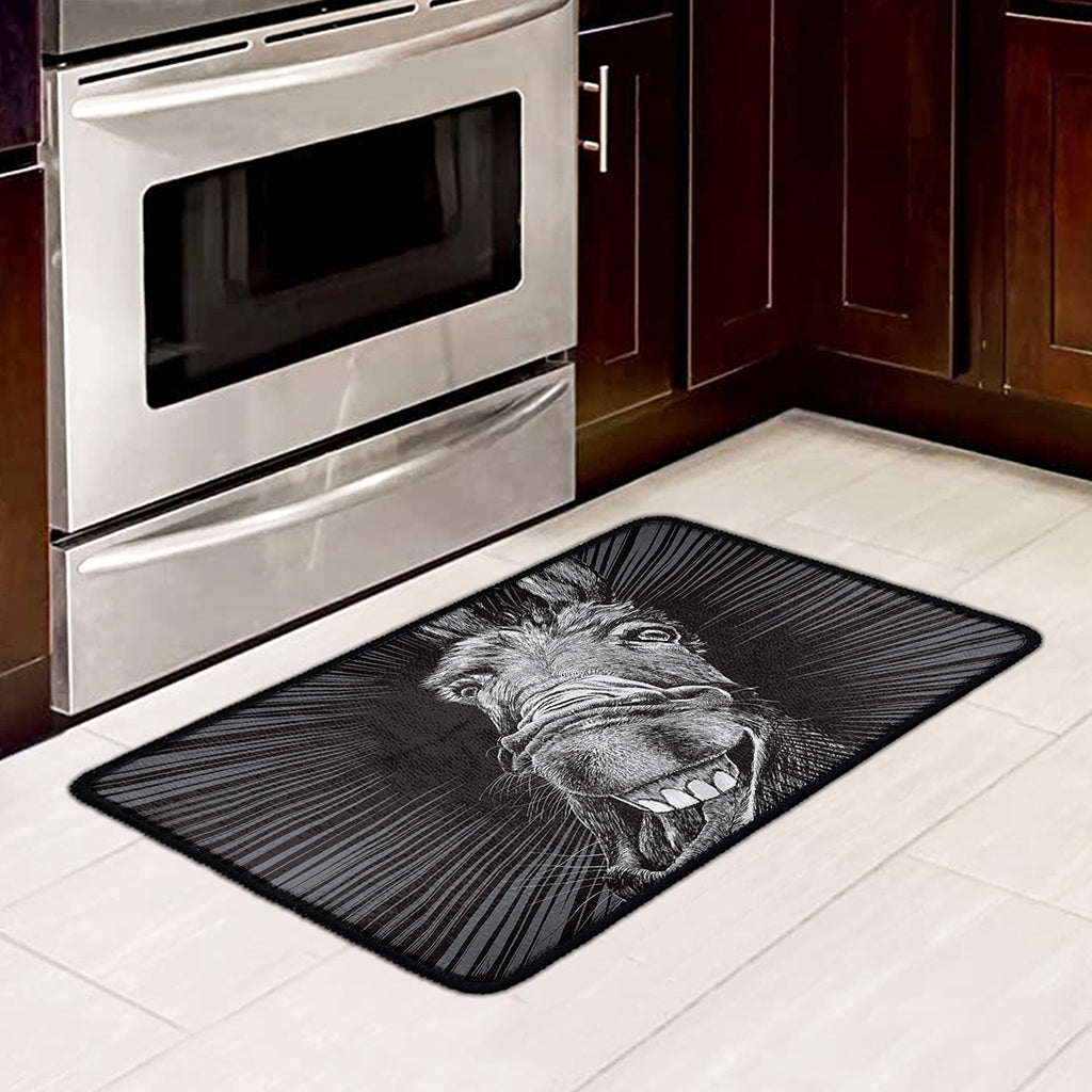 Black And White Crazy Donkey Print Kitchen Mat