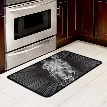 Black And White Crazy Donkey Print Kitchen Mat