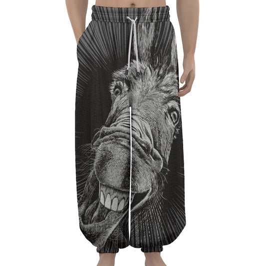 Black And White Crazy Donkey Print Lantern Pants
