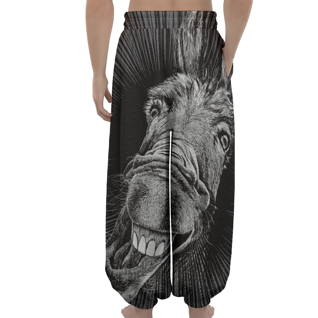 Black And White Crazy Donkey Print Lantern Pants