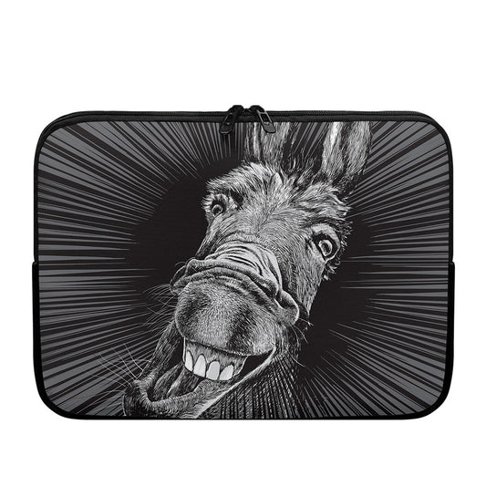 Black And White Crazy Donkey Print Laptop Sleeve