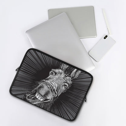 Black And White Crazy Donkey Print Laptop Sleeve