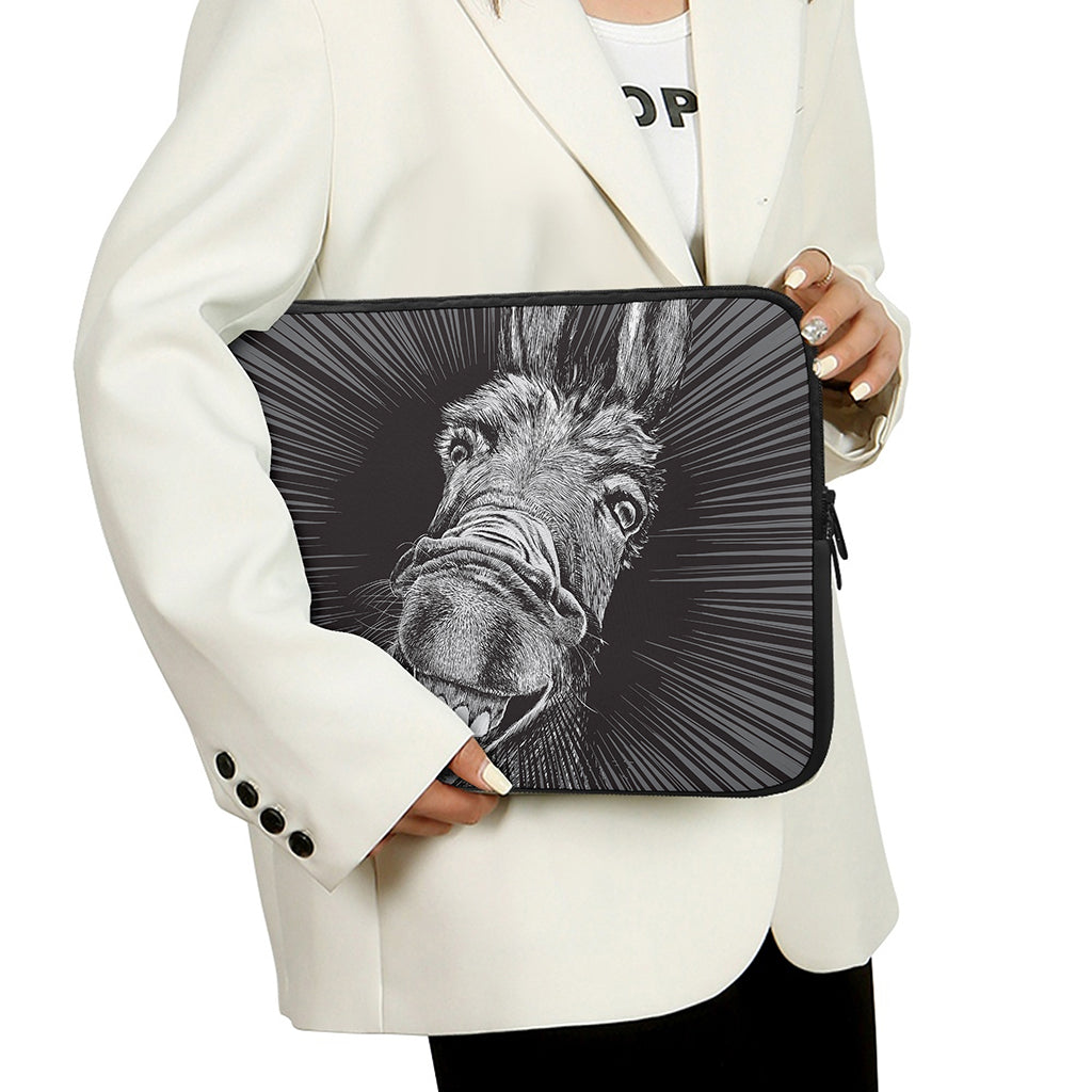 Black And White Crazy Donkey Print Laptop Sleeve