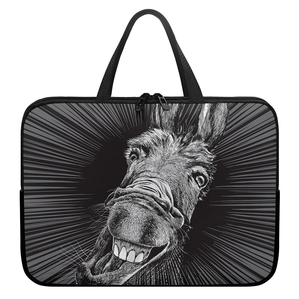 Black And White Crazy Donkey Print Laptop Sleeve With Handle