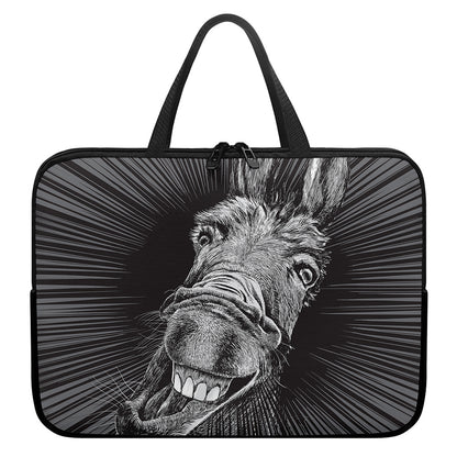 Black And White Crazy Donkey Print Laptop Sleeve With Handle