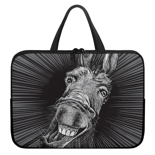 Black And White Crazy Donkey Print Laptop Sleeve With Handle