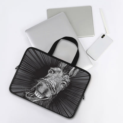 Black And White Crazy Donkey Print Laptop Sleeve With Handle