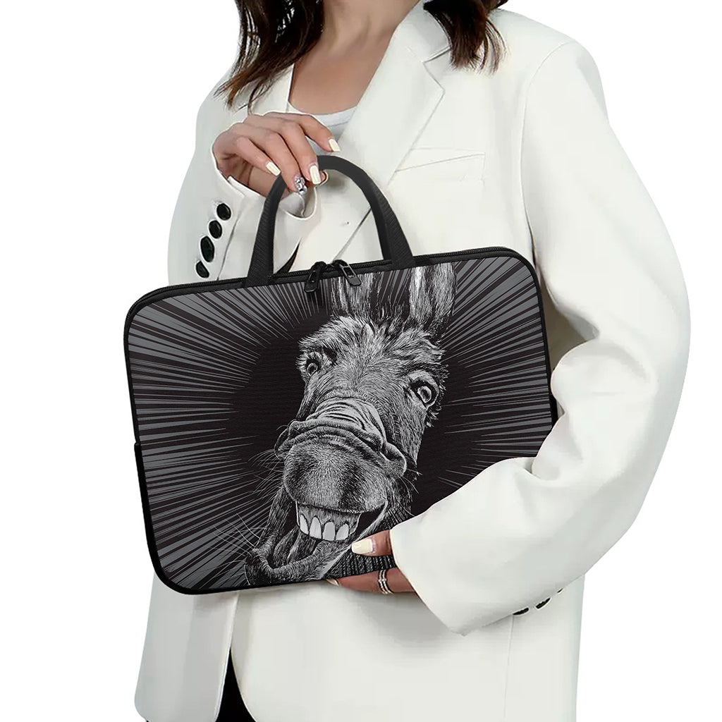 Black And White Crazy Donkey Print Laptop Sleeve With Handle