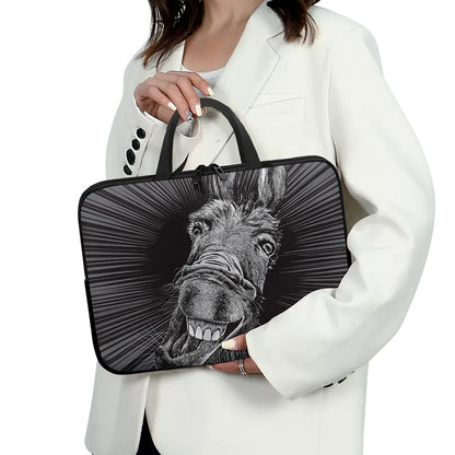 Black And White Crazy Donkey Print Laptop Sleeve With Handle