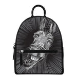 Black And White Crazy Donkey Print Leather Backpack