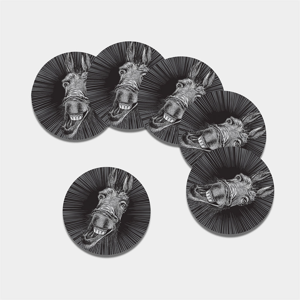 Black And White Crazy Donkey Print Leather Coaster Set