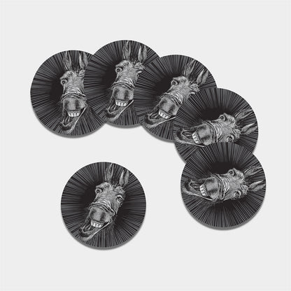 Black And White Crazy Donkey Print Leather Coaster Set