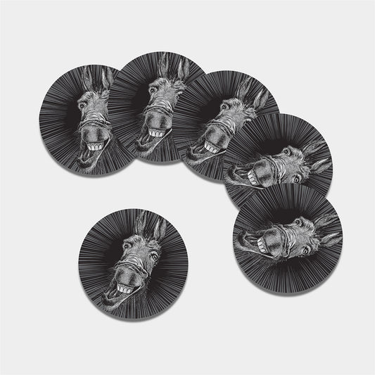 Black And White Crazy Donkey Print Leather Coaster Set